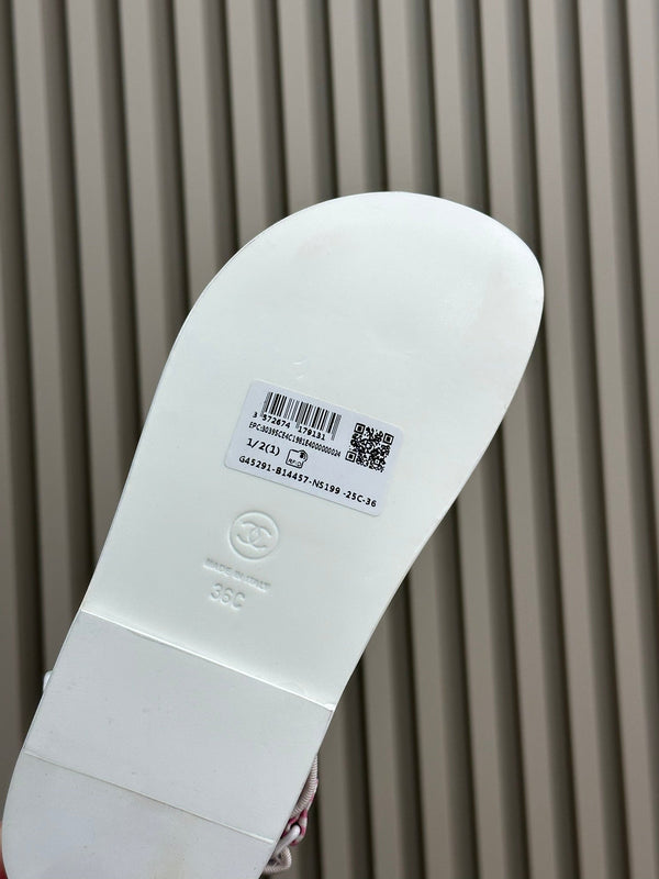 sandalo cc dad in tessuto a righe rosa bianco vitello