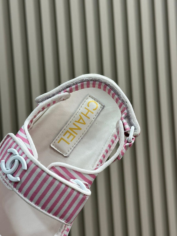 sandalo cc dad in tessuto a righe rosa bianco vitello