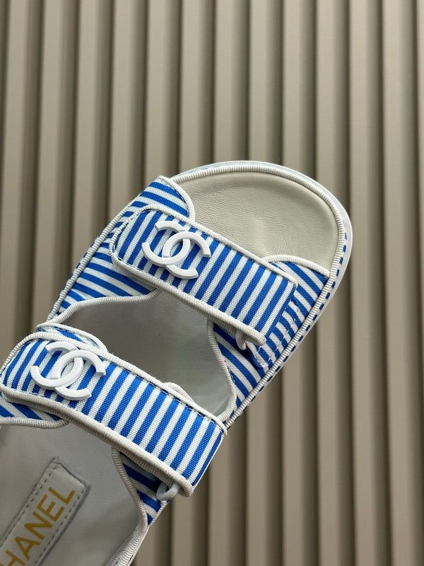 cc dad sandal striped ocean blue white fabric calfskin