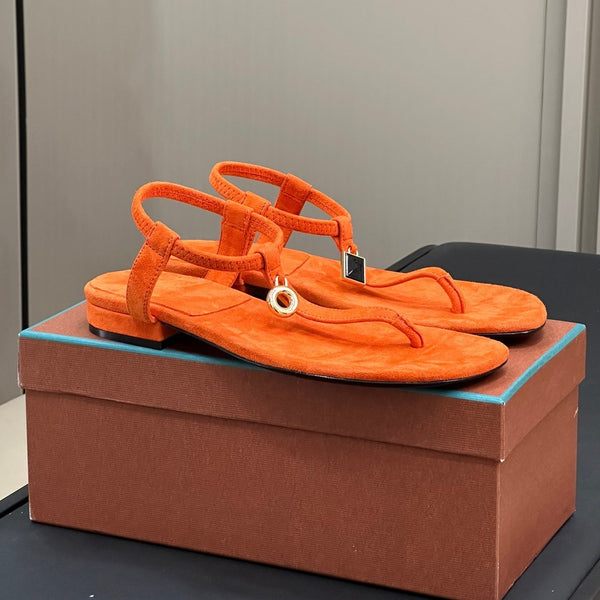 Loro Piana Kyoto Orange Mindil Sandal In Leather