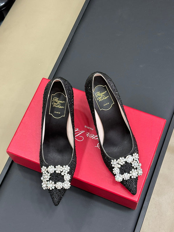 Flower Strass Buckle Pump 85 Crystal Black Leather