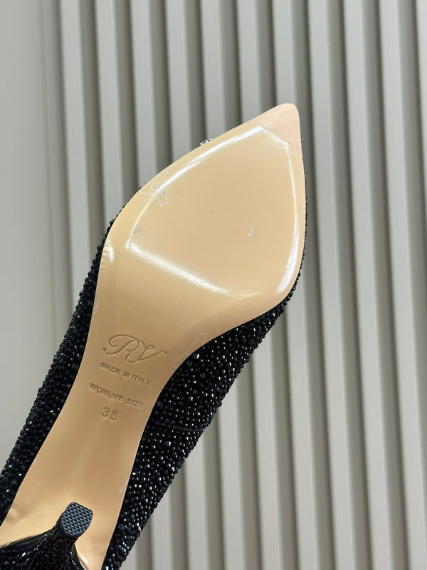 Flower Strass Buckle Pump 85 Crystal Black Leather