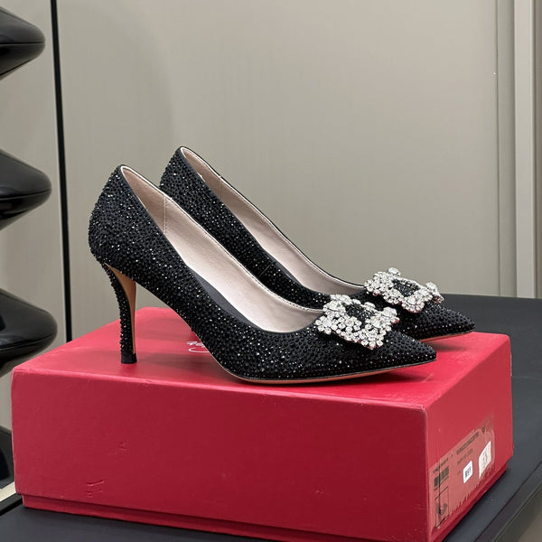 Flower Strass Buckle Pump 85 Crystal Black Leather