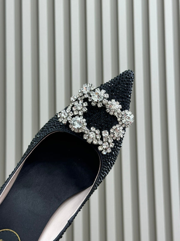 Flower Strass Buckle Pump 85 Crystal Black Leather