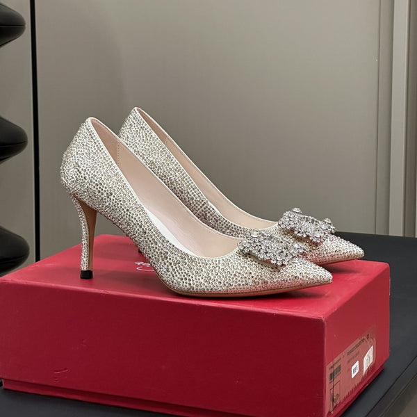 Flower Strass Buckle Pump 85 Crystal White Leather