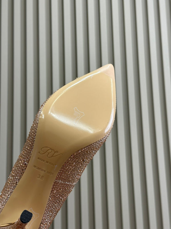 Flower Strass Buckle Pump 85 Crystal Rose Cannelle Leather