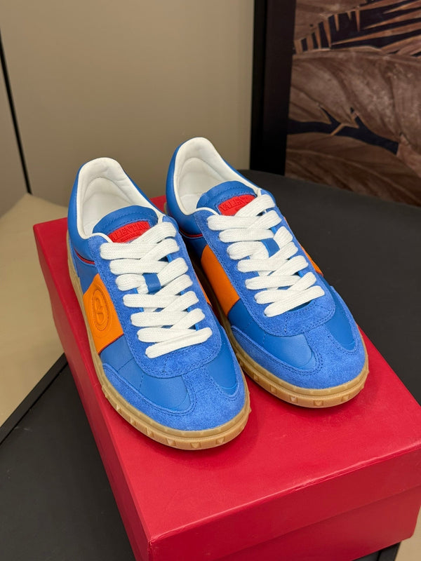 Upvillage Trainer In Blue Mix Orange Suede With Laminated Calfskin 992730