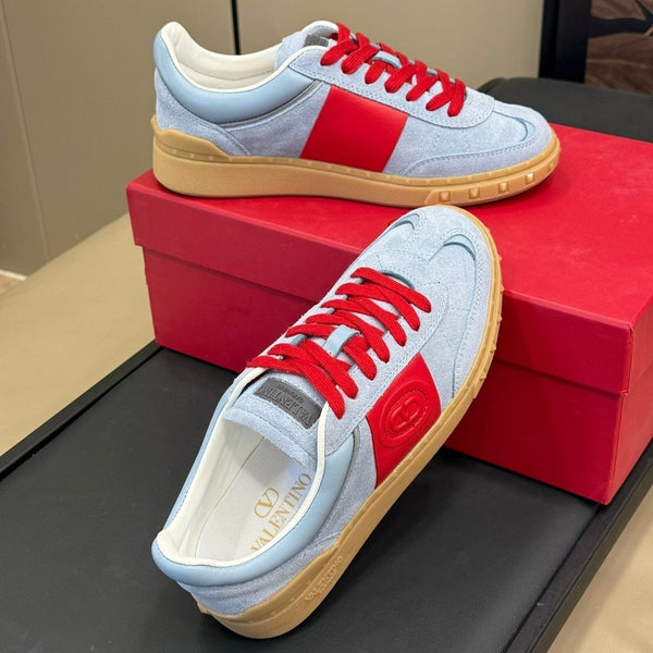 Upvillage Trainer In Light Blue Mix Red Suede With Laminated Calfskin 992731