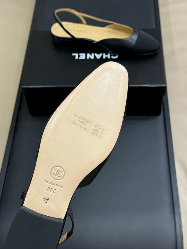 CC Classic Slingback Black Beige Goatskin Black Grosgrain 282286