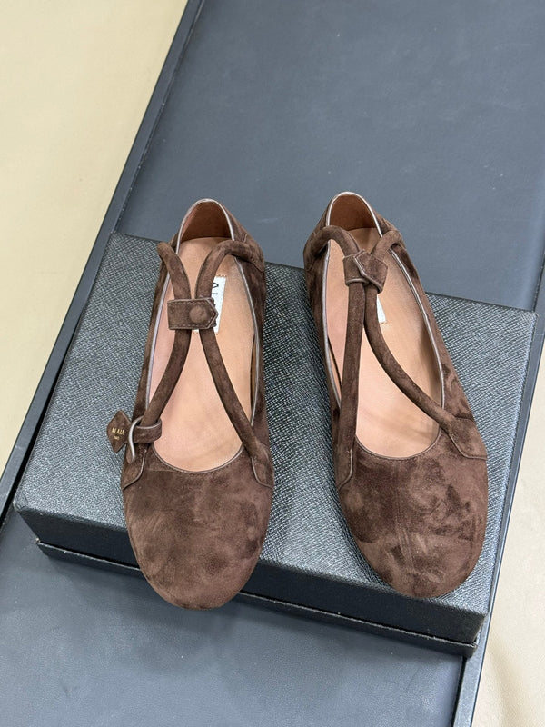ALAIA Le Teckel Ballet Flats Dark Brown Suede 468728