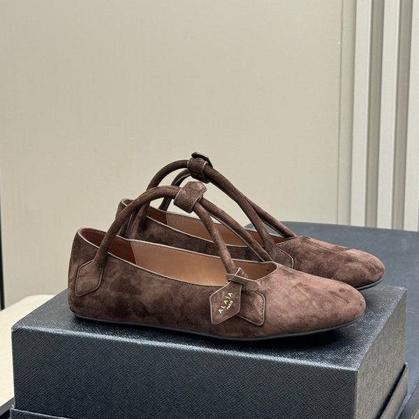 ALAIA Le Teckel Ballet Flats Dark Brown Suede 468728