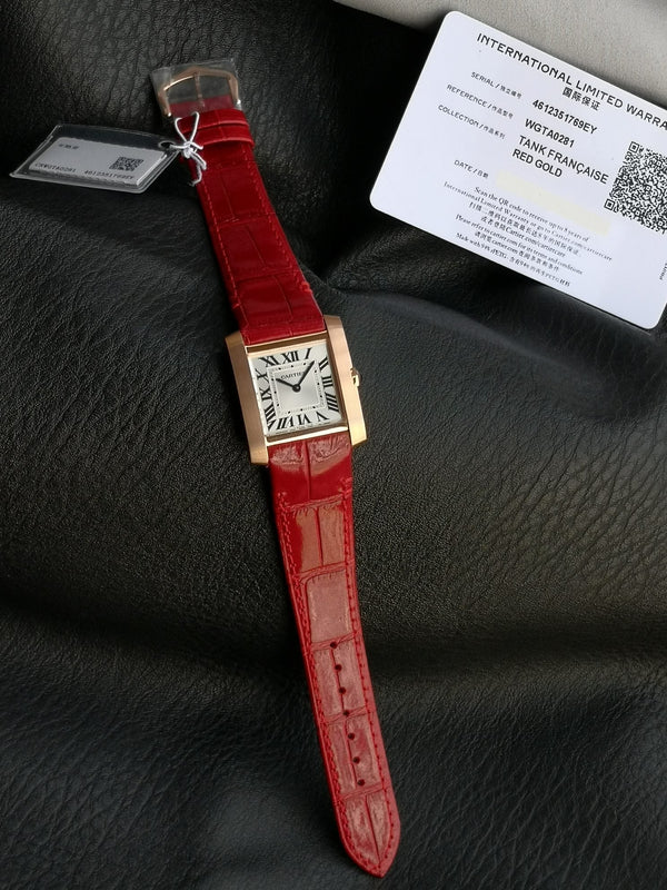 Tank Francaise Pink Gold Case Red Leather Strap