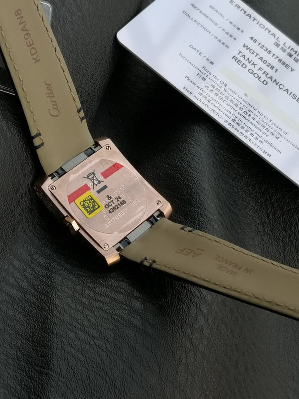 Tank Francaise Pink Gold Case Black Leather Strap