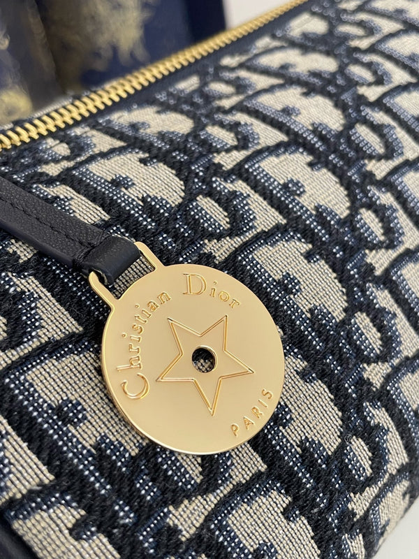 CD East-West cylindrical bag 27 blue jacquard canvas