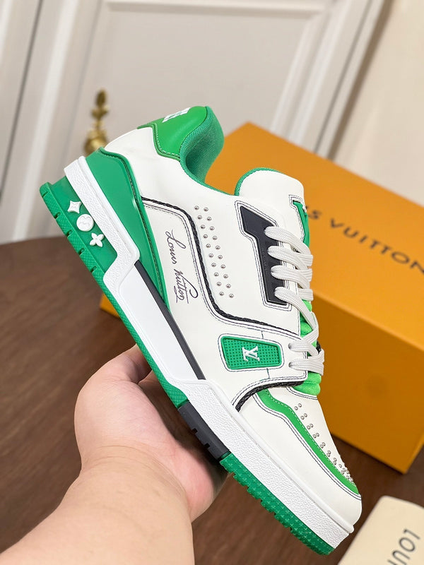 LV TRAINER BIANCO MIX VERDE MONOGRAMMA PELLE DI VITELLO