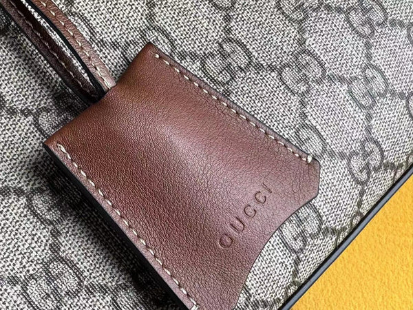 BORSA A TRACOLLA GG PADLOCK 32 IN TELA BEIGE E PELLE DI VITELLO MARRONE