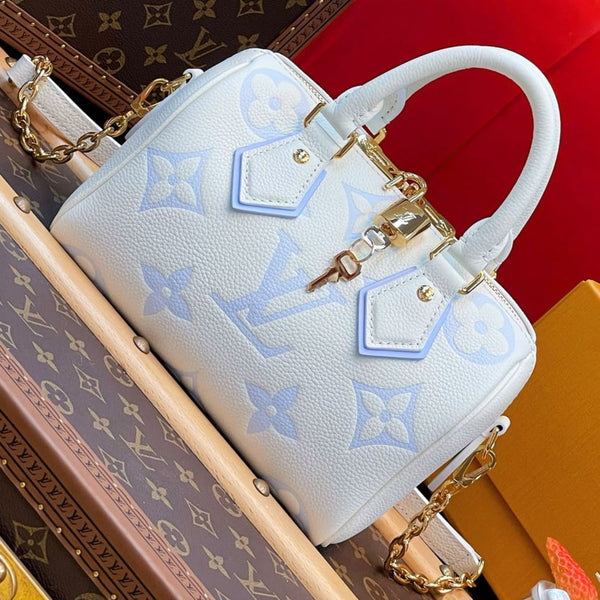 LV Speedy Bandoulière 20 White Blue Monogram Empreinte Leather