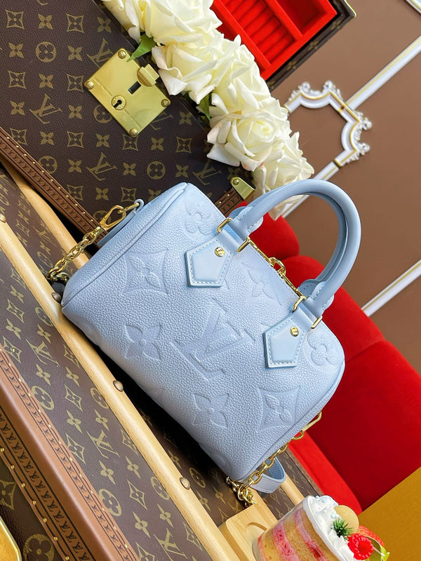 LV Speedy Bandoulière 20 Blue Monogram Empreinte Leather