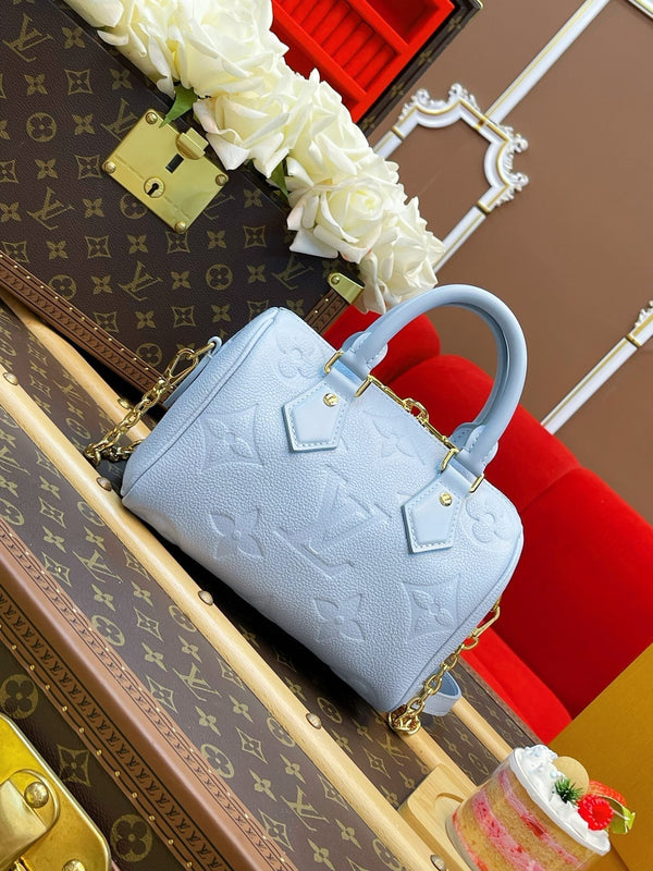 LV Speedy Bandoulière 20 Blue Monogram Empreinte Leather