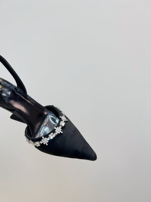 FENDI CRYSTAL HIGH-HEELED SLINGBACK 7 CM IN BLACK  SUEDE