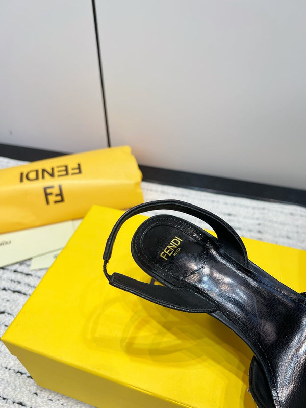 FENDI CRYSTAL HIGH-HEELED SLINGBACK 7 CM IN BLACK  SUEDE