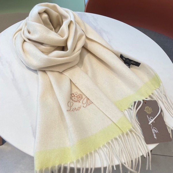 LP Grande Unita Scarf 180 CM In Ivory White With Light Yellow Cashmere 175043