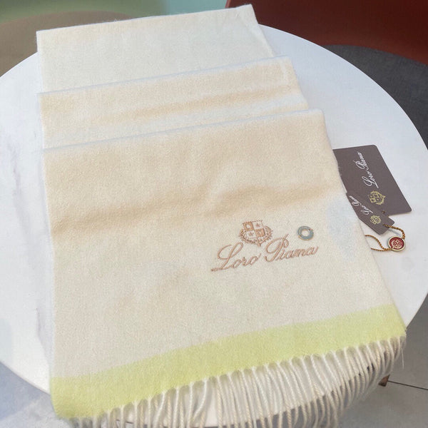 LP Grande Unita Scarf 180 CM In Ivory White With Light Yellow Cashmere 175043