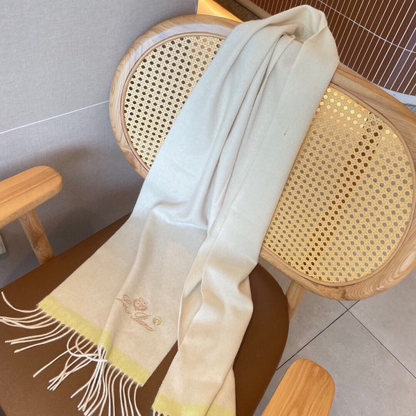 LP Grande Unita Scarf 180 CM In Ivory White With Light Yellow Cashmere 175043