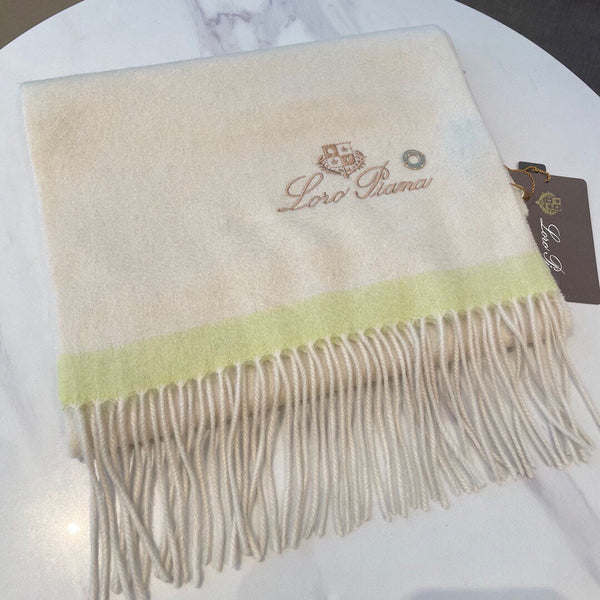 LP Grande Unita Scarf 180 CM In Ivory White With Light Yellow Cashmere 175043
