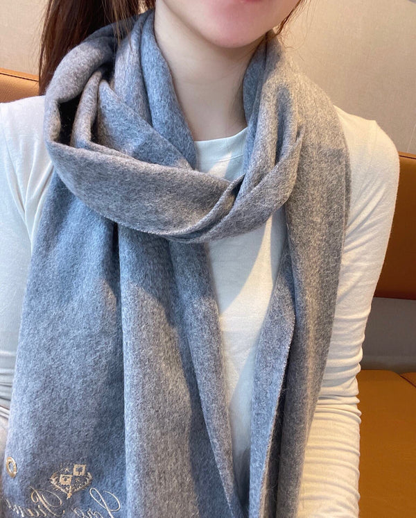 LP Grande Unita Scarf 180 CM In Light Grey With Light Brown Cashmere 175044