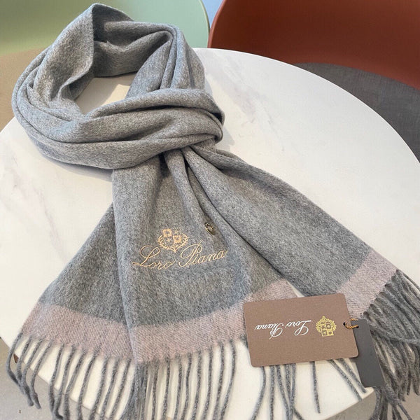LP Grande Unita Scarf 180 CM In Light Grey With Light Brown Cashmere 175044