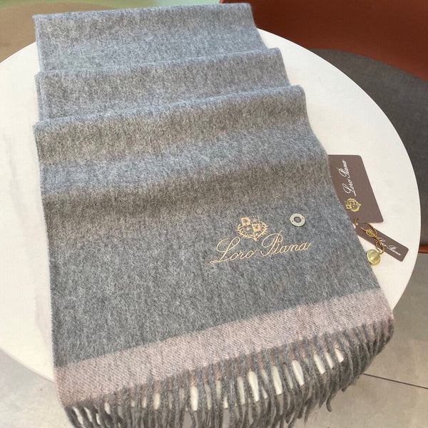 LP Grande Unita Scarf 180 CM In Light Grey With Light Brown Cashmere 175044
