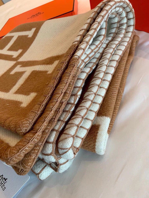 HM Blanket Brown White Wool Cashmere