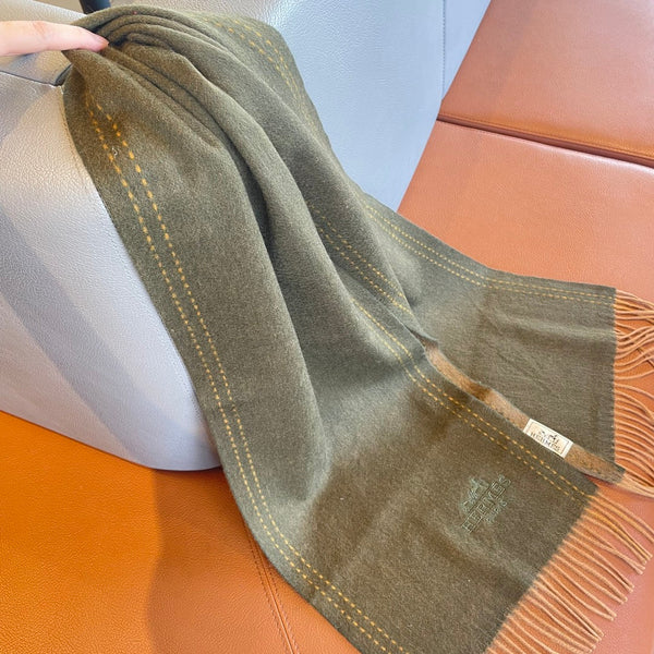 SCARF 180CM OLIVE GREEN CASHMERE