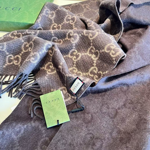 SCARF 200 CM CHOCOLATE BROWN GG CASHMERE JACQUARD 405133
