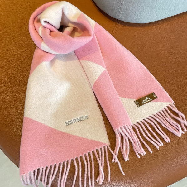 Geometric Scarf 151 CM IN Light Pink Mix White Cashmere