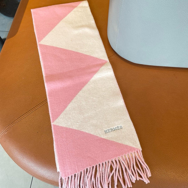 Geometric Scarf 151 CM IN Light Pink Mix White Cashmere