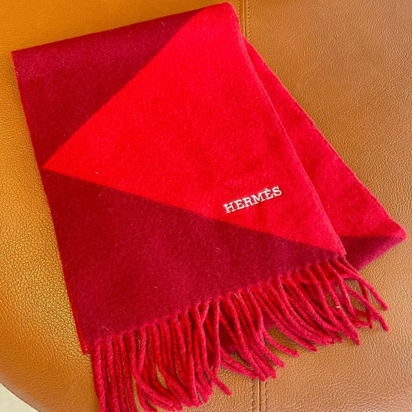 Geometric Scarf 151 CM IN Dark Red Mix Bright Red Cashmere