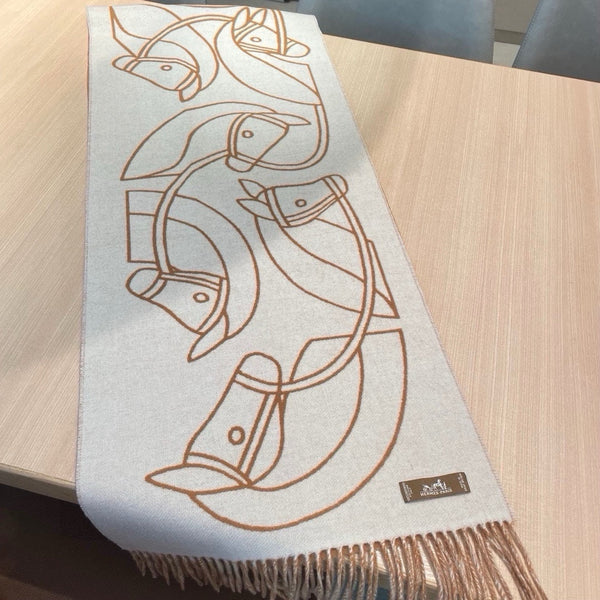 Casaque Entrelacs Equestres Scarf 195 CM Brown Mix White Cashmere
