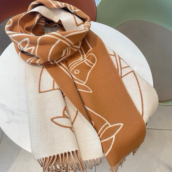 Casaque Entrelacs Equestres Scarf 195 CM Brown Mix White Cashmere