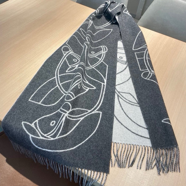 Casaque Entrelacs Equestres Scarf 195 CM Grey Mix White Cashmere