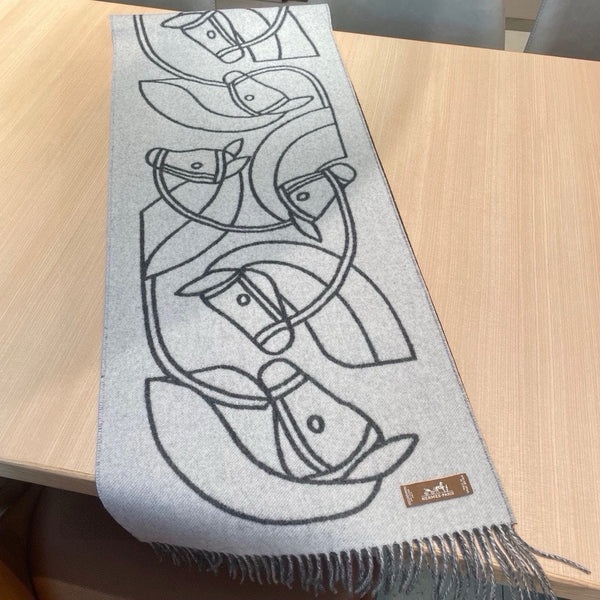 Casaque Entrelacs Equestres Scarf 195 CM Grey Mix White Cashmere