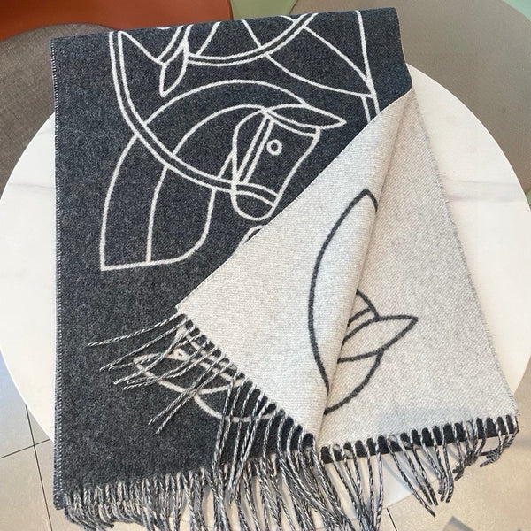 Casaque Entrelacs Equestres Scarf 195 CM Grey Mix White Cashmere