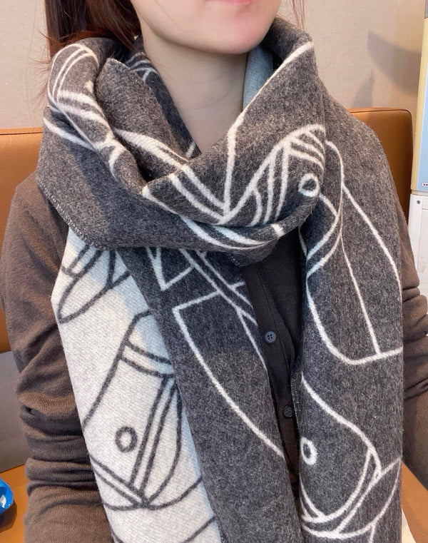 Casaque Entrelacs Equestres Scarf 195 CM Grey Mix White Cashmere