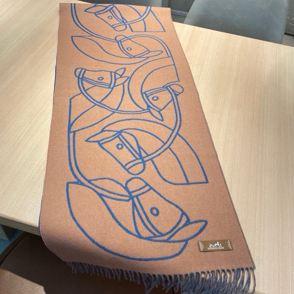 Casaque Entrelacs Equestres Scarf 195 CM Blue Mix Light Brown Cashmere