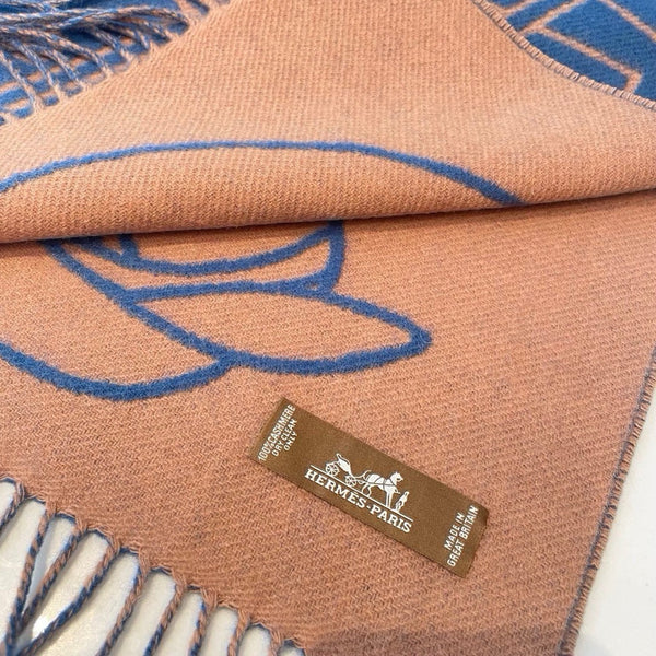 Casaque Entrelacs Equestres Scarf 195 CM Blue Mix Light Brown Cashmere