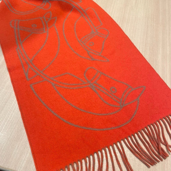 Casaque Entrelacs Equestres Scarf 195 CM Orange Mix Light Brown Cashmere