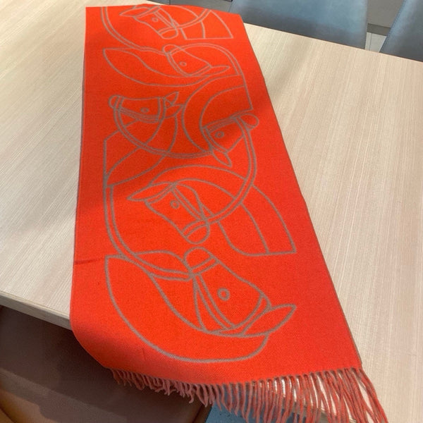 Casaque Entrelacs Equestres Scarf 195 CM Orange Mix Light Brown Cashmere