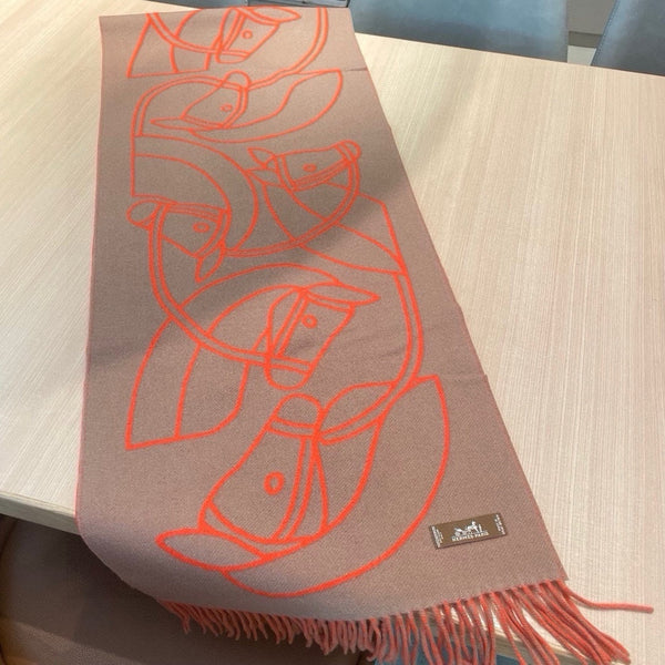 Casaque Entrelacs Equestres Scarf 195 CM Orange Mix Light Brown Cashmere