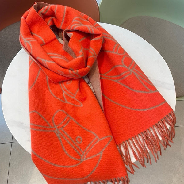Casaque Entrelacs Equestres Scarf 195 CM Orange Mix Light Brown Cashmere